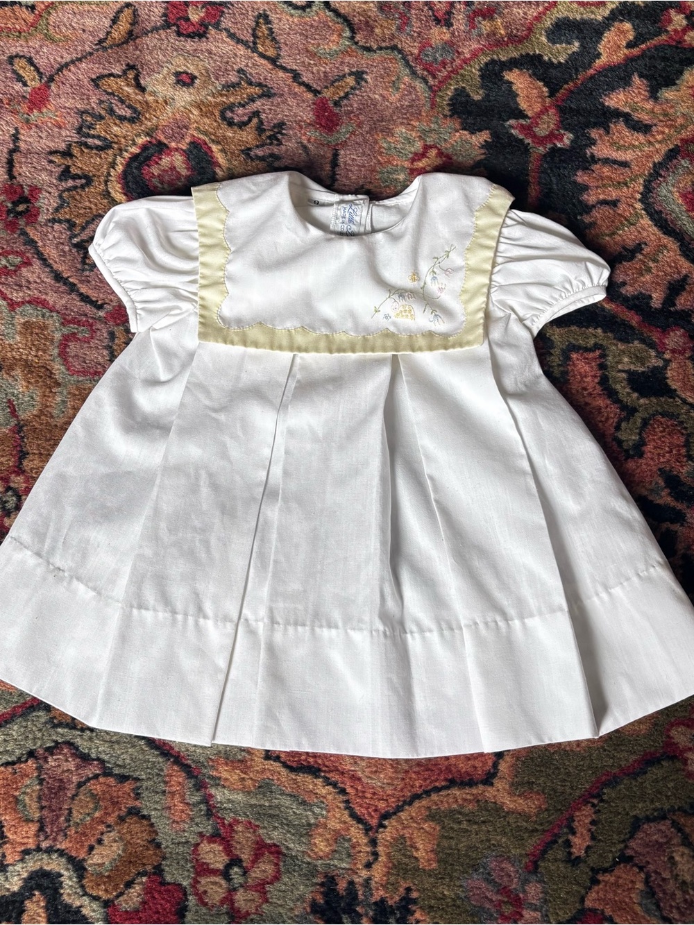 Vintage Baby Girl Pleated Dress- 9 months - Butter Yellow - Single Stitch